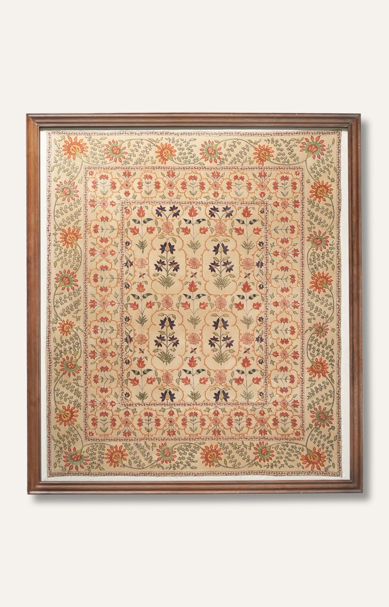 Vintage Floral Embroidered Textile Wall Hanging